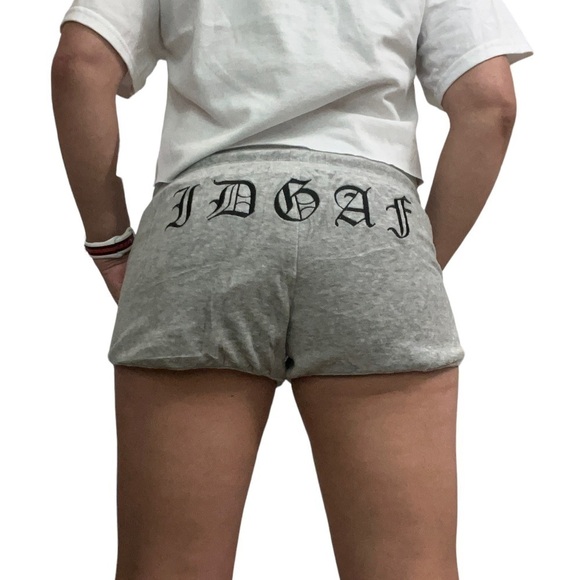 I Don't Give A "F" , IDGAF Soft Emory Park Velvet Like Drawstring Shorts - Picture 1 of 10
